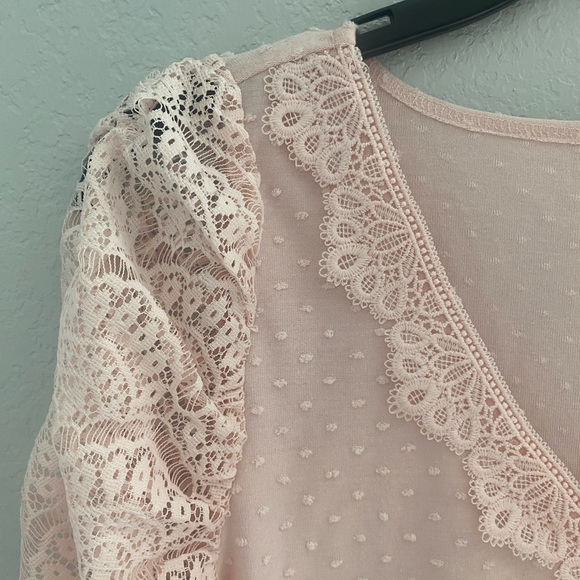 Belldini Pink SWISS-DOT TOP WITH LACE DETAIL - Picture 2 of 6
